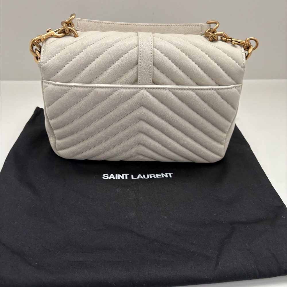 Saint Laurent Cream Quilted Leather Top-Handle Shoulder Bag with Gold Hardware - Picture 3 of 7
